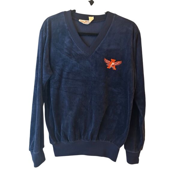 Vintage 70s 80s Auburn University Tigers Velour V-Neck Sweatshirt Gepner Wear US - Picture 1 of 7